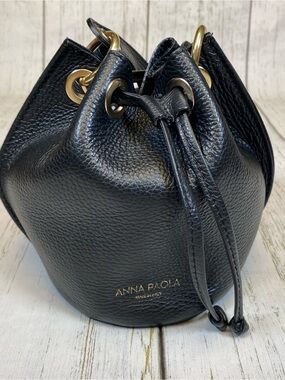 Anna Paola Italian Leather Bucket Drawstring Bag